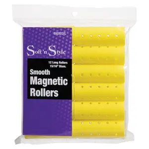 Soft 'N Style Smooth Magnetic Hair Rollers - Heatless Vented Curlers, Magnetic Hold, Clip-Compatible Long Yellow Hair Styling Tool