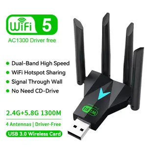 Dual Band 1300Mbps WiFi USB Adapter 2.4G/5Ghz Wi-Fi Dongle USB3.0 802.11AC 4-Antenna Wireless Receiver for PC/Laptop Driver Free