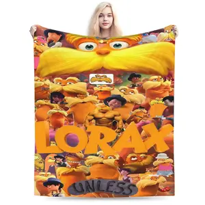 Lorax themed printed flannel blanket, suitable for living room, office, sofa and travel, home decoration accessories