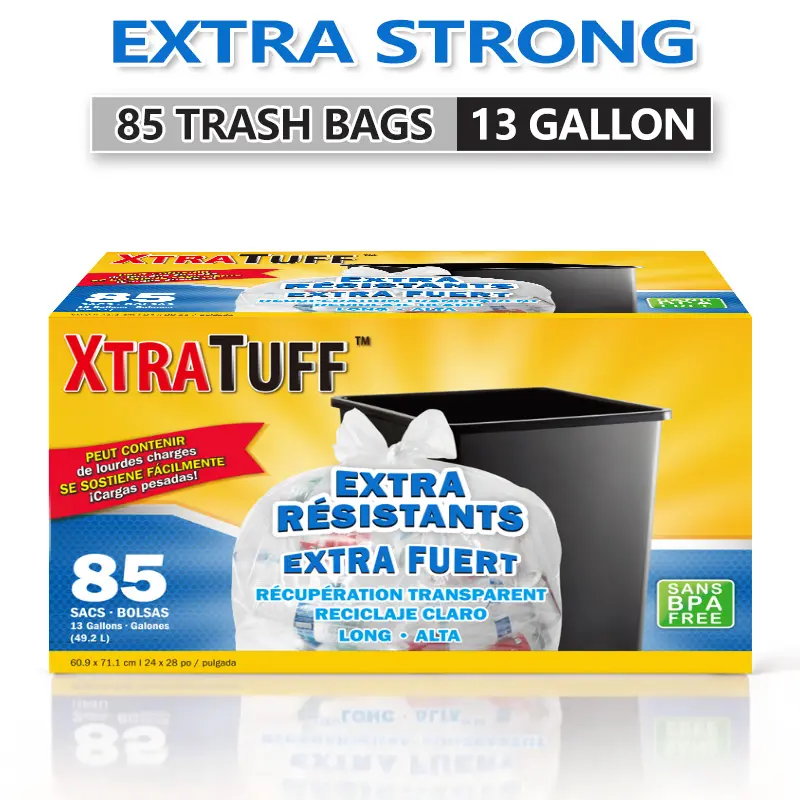 85-Count 13 Gal Expandable Heavy-Duty Plastic Trash Pack, Durable Odorless Leak-Proof Multipurpose Disposable Trash Bags, 1-Box Sanitary Stockup Solution for Kitchen, Outdoor Use, Durable Trash Bag
