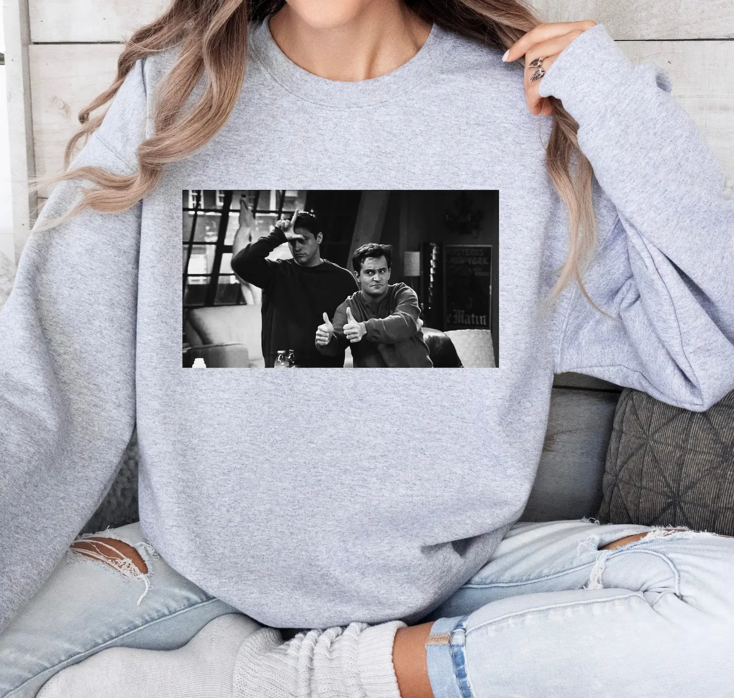 Unisex Friends Sweatshirt, Joey and Chandler Oversized Sweatshirt, Friends Fan Merch, Funny Sweatshirt Comfy Menswear Cotton Collar Crewneck Sweaters Tops Womenswear