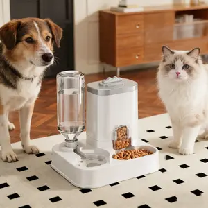 Cat Water Dispenser with Integrated Food Basin, Drinking Water Bowl, No Batteries Needed, Modern White Design for Easy Cleaning & Hydration, Suitable for small dogs, Durable Pet Hydration Solution, Sturdy Construction