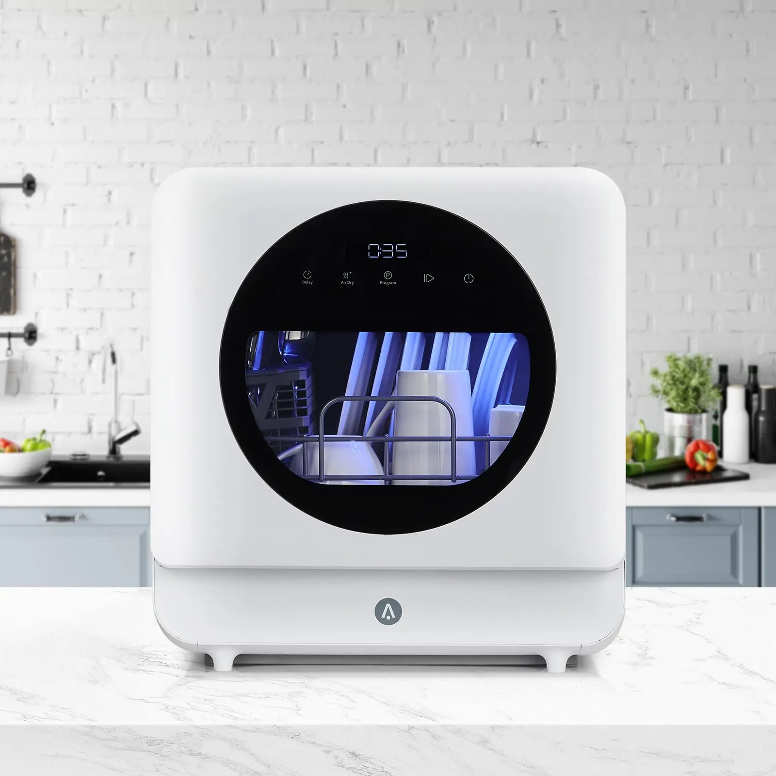 【GARVEE】Compact Countertop Dishwasher, Double Transparent Window Portable Countertop Dishwashers with 2 Water Inlet Methods, 162℉High Temperature and Air Drying Function Dishwasher for Kitchens and RVs