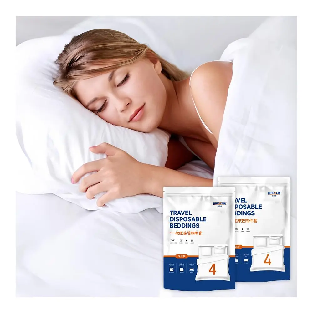 Disposable Bed Sheets Set - 3/6 Pcs Solid, Thick, Allergy-Proof, Wash-Free, Individually Packaged Portable Isolation Bedding for Travel, Business Trips