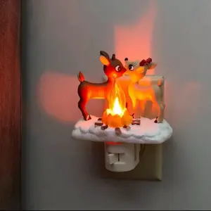 Rudolph The Red Nosed Reindeer Night Light with Flickering Flame LED Artificial Fire Lamp Resin Craft Christmas Decoration 5 1/4 Inch USA