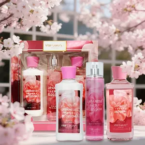 Vital Luxury Japanese Cherry Blossom Body Care Set - 3 Piece Gift Set with Shower Gel, Body Lotion, & Body Mist - Moisturizing Aloe & Vitamin E for All Skin Types - Perfect Self Care Gift for Women
