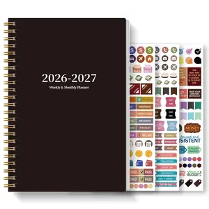 1pc 2026-2027 Weekly And Monthly Academic Year Planner Calendar Notebook with 3 Sheets Stickers, 2026 Jan - 2027 Dec, 5.7" X 8", A5 Monthly Planner Notebook With Notes Waterproof Cover, Office Stationery Supplies, Office & School Supplies