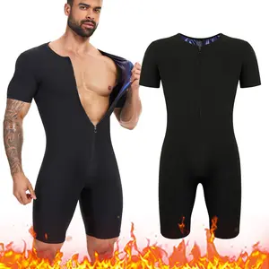 Men's Sauna Body Shaper, Sleeveless Compression Jumpsuit with Front Zipper and Hooks for Gymwear & Workout Training