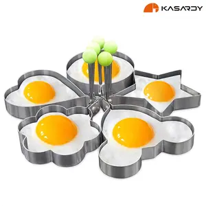 5PCS Stainless Steel Fried Egg Pancake Shaper, Non Stick Fried Egg Shaper Stainless Steel Pancake Ring Mold Cooking, DIY Breakfast Egg Pancake Rings Sandwich Kitchen Tools Utensil Baking Tools