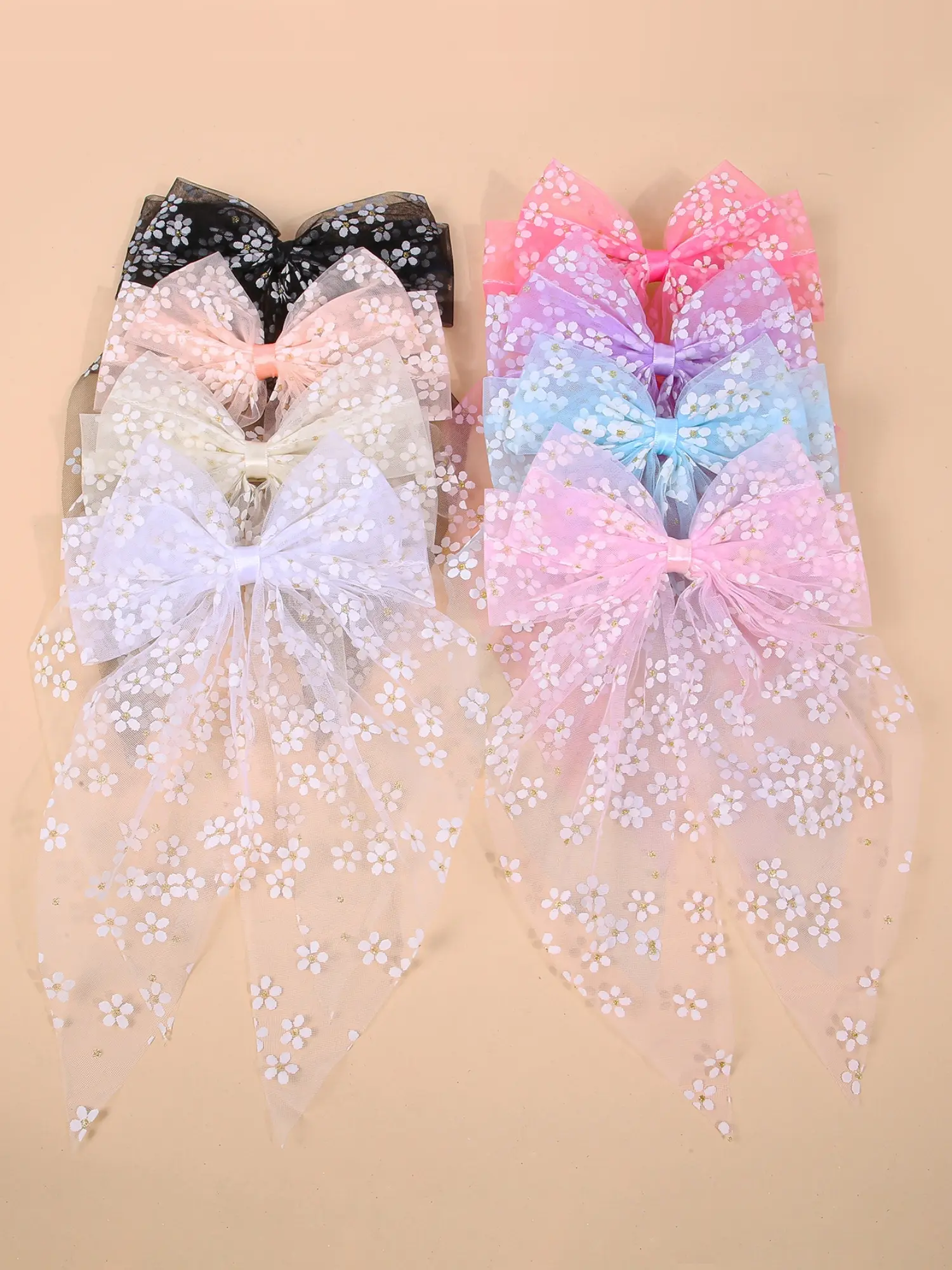 Random Color Glitter Tulle Bowknot Design Alligator Flower Hair Clips, Super Cute Clips, Cute Floral Hair Accessories for Women & Girls, Minimalist Headwear Suitable for Thick Hair