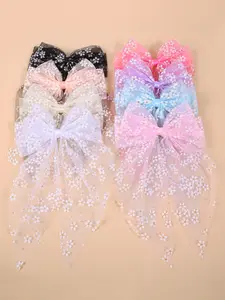 Random Color Glitter Tulle Bowknot Design Alligator Flower Hair Clips, Cute Hair Accessories for Women & Girls, Minimalist Headwear Suitable for Thick Hair