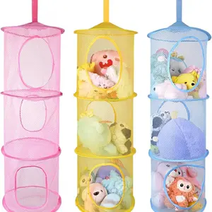 Home Storage Organizer Laundry Bag Tree Mirror 4 Layer Foldable Hanging Basket with Magic Tape for Toys Cloth Sundries