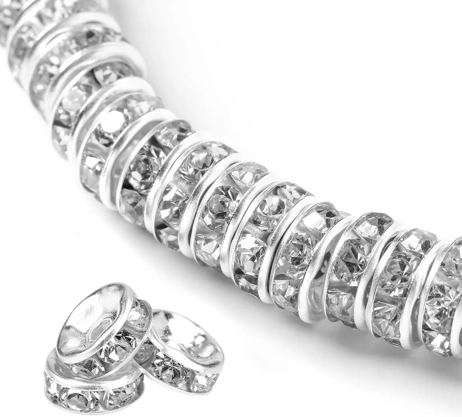 200 count 10mm Rondelle Spacer Beads  Plated Rhinestone  Loose Beads for Necklaces Bracelets  Making