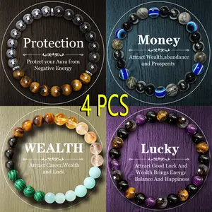 4 Pcs Exquisite Bohemian Beaded Bracelet,Tiger Eye Stone Bracelet Attracts Wealth,Tranquility Prosperity And Abundance Bracelet,Colorful Crystal Lucky Bracelet,Elegant Fashion Jewelry for Banquet Party, Daily Wear  attraction bracelet