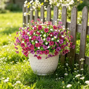 Spring Artificial Flower Outdoor Decoration Set, Artificial mixed flower, Daisy, Eucalyptus Leaves, Larch Wood, Lawn Garden Porch Patio, Easter Mother's Day, artificial flowers, UV resistant, fade resistant, weatherproof, no maintenance, holiday decor