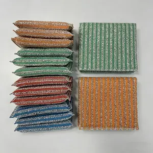 12-Piece Dual-Color Cleaning Sponge Set, Industrial Style, Four Colors for Hygiene, Durable Steel Wire & Soft Sponge, Space-Saving Storage