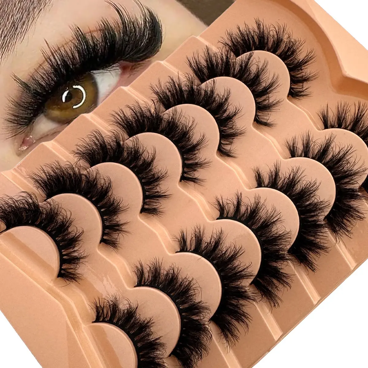 7 Pairs Russian Roll False Lashes, Synthetic Lashes, Natural Look, Dense Fluffy D Curl, Soft Comfortable Makeup, Perfect for Beginners, Party & Holidays