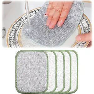 2025 New Multipurpose Wire Dishwashing Rags for Wet and Dry, Reusable Metal Scrubbing Pads Sponge Cloths, Non-Scratch Wire Dishcloth for Cleaning Kitchen Dishes, Sinks (Green 5 Pcs)