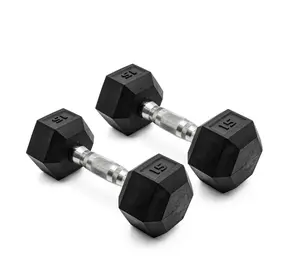 15lb Coated Rubber Hex Dumbbell Pair - No-Roll Design, Ergonomic Steel Handle, Durable Coating (for Fitness Weight Training & Weight Lifting)