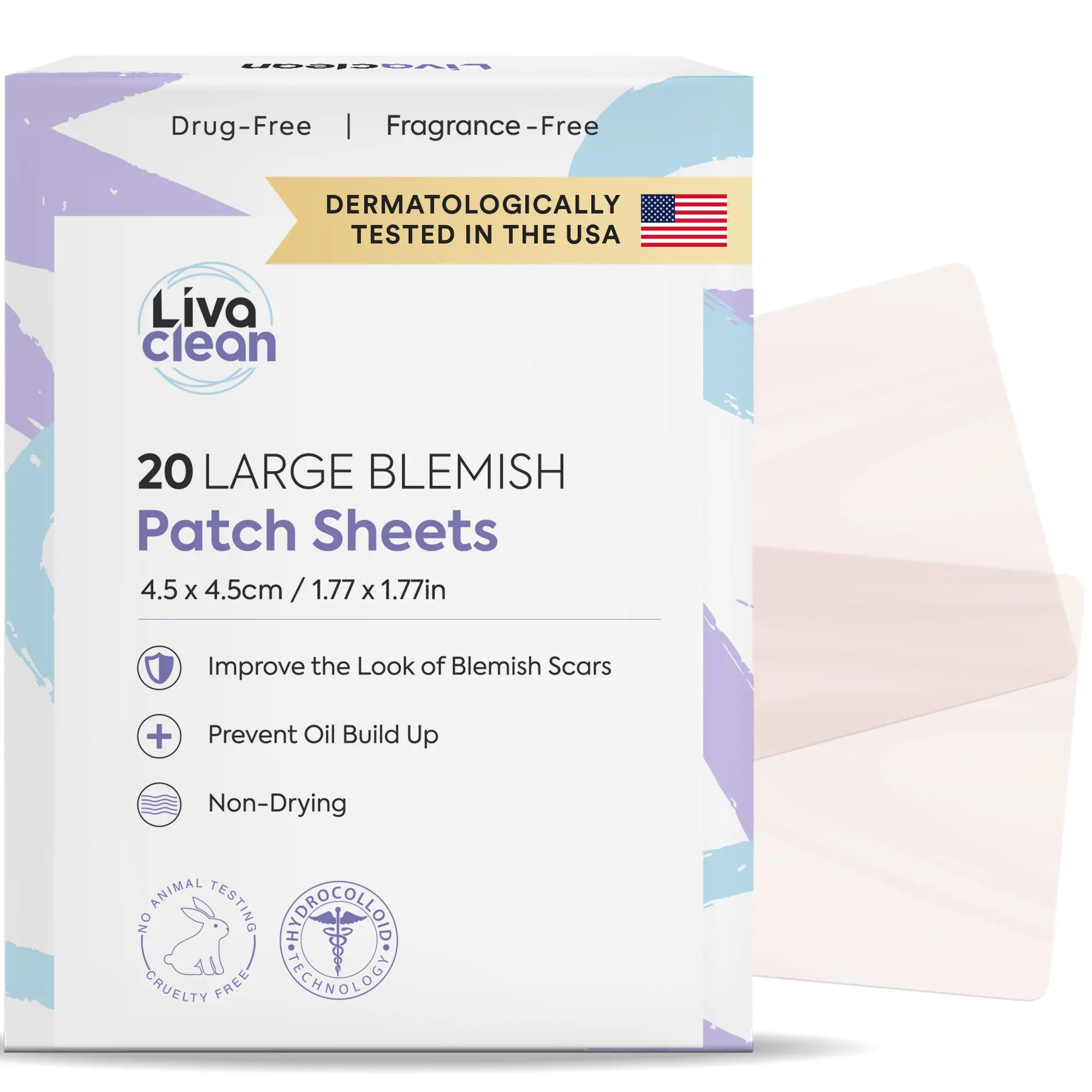 LivaClean 20CT Large Hydrocolloid Acne Patches for Pore Spots Nose Face Cystic Pimple Zit Patch XL Size Hydrocolloid Bandages Strips Stickers Acne Patch