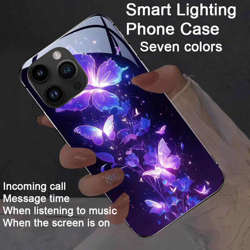 Smart Voice-Controlled Vibrant Light-Up Phone Case Cover for iPhone 12-16, Mobile Phone Accessories with Night-Light Technology, Elegant Daytime Design, Enhanced Night Visibility, Protection & Personalized Touch
