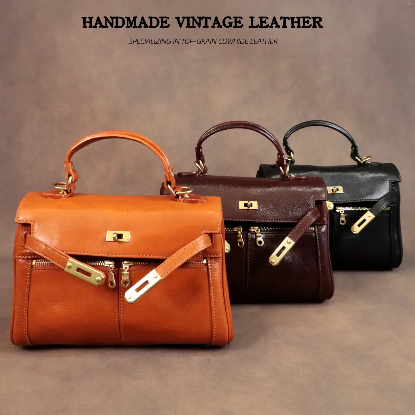 Women's Casual Matte Black Handmade Vegetable-Tanned Cowhide Flap Top Crossbody Purse with Adjustable Strap, Shoulder Handbag, Zipper Lock (Do Not Wash) for Casual Wear