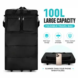 100L Foldable Expandable Travel Bag with Wheels – Large Capacity Storage Bag for Travel, Moving & Home Organization duffle fathersdaygift