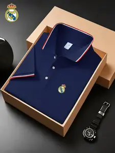 Men's Summer Colorblock Fashion Polo Shirt, Soft Comfortable Fabric, Loose Fit, Outdoor Equestrian Running Golf Wear, Athletic Style Activewear