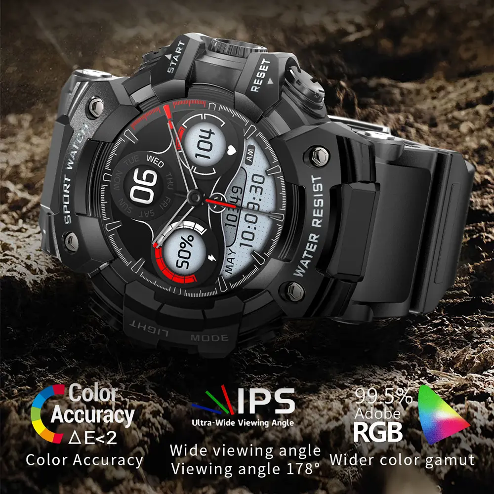 LOKMAT ATTACK GT Sports Smart Watch - LCD Remote Heart Rate Monitor Watch, Outdoor Wearable Device with Compass, Flashlight, BT Calling, Music Player, Fitness Tracker for Android & iOS Men