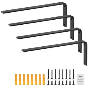 VEVOR Shelf Bracket, Heavy Duty Floating Shelf Brackets 10 x 6 in, 4 Pcs Brackets for Shelves, 5mm Thick Matte Black L Shelf Bracket,Steel Shelving Brackets with 160 lbs Load Capacity Decor Decoration