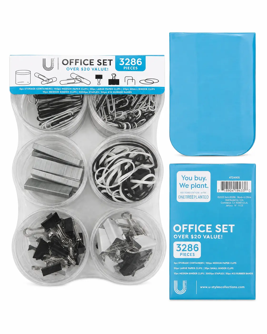 U Style Office Set, 3,286 Pieces with Storage Containers, Paper Clips, Binder Clips, Staples & Rubber Bands