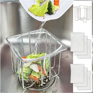 Kitchen Sink Strainer with Sink Basket Holder and 300 Strainer Net Bags, Catcher with drain filter Mesh bag,Meshmate  Rack Trash Catcher for Leftovers.
