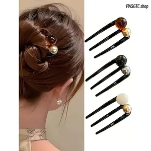 3 pieces elegant Chinese-style beaded U-shaped hairpins for women. Durable and exquisitely designed, they firmly fix high buns steadily. Perfect for daily commuting, casual updos and elegant party occasions, trendy practical hair accessories.