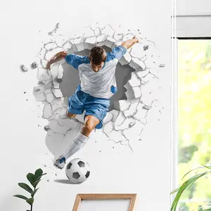 Football Sports Decorative Wall Sticker, Fun Broken Effect Decal, 2D Flat Sticker for Living Room Bedroom Kitchen Door Wall Home Decor