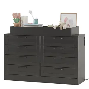 Garvee Nursery Dresser with Changing Table Top,Modern  Baby Dresser with 8 Wood Drawers,Multi-Drawer Storage Diaper Changing Station with Safety Shelf Top for Bedroom