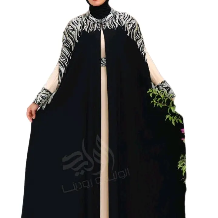 Elegant Black Abaya for All Beautiful Muslim Women with Embroidered Sleeves and Floral Details