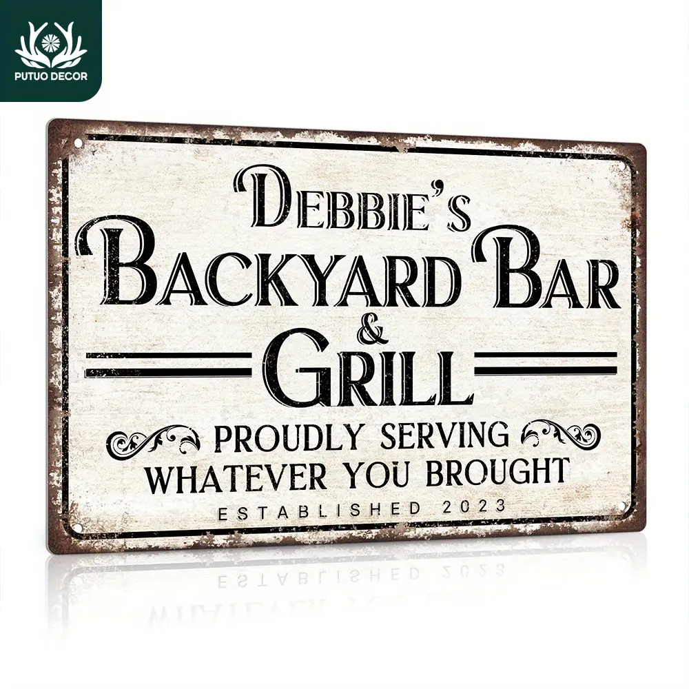 [Customized]Personalized Backyard Bar Sign, Custom Name, Retro Outdoor Wall Decor For Home Bar, Pub, Cafe, Kitchen, 12x8 Inches Metal Sign
