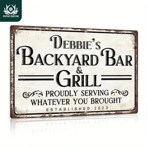 [Customized]Personalized Backyard Bar Sign, Custom Name, Retro Outdoor Wall Decor For Home Bar, Pub, Cafe, Kitchen, 12x8 Inches Metal Sign
