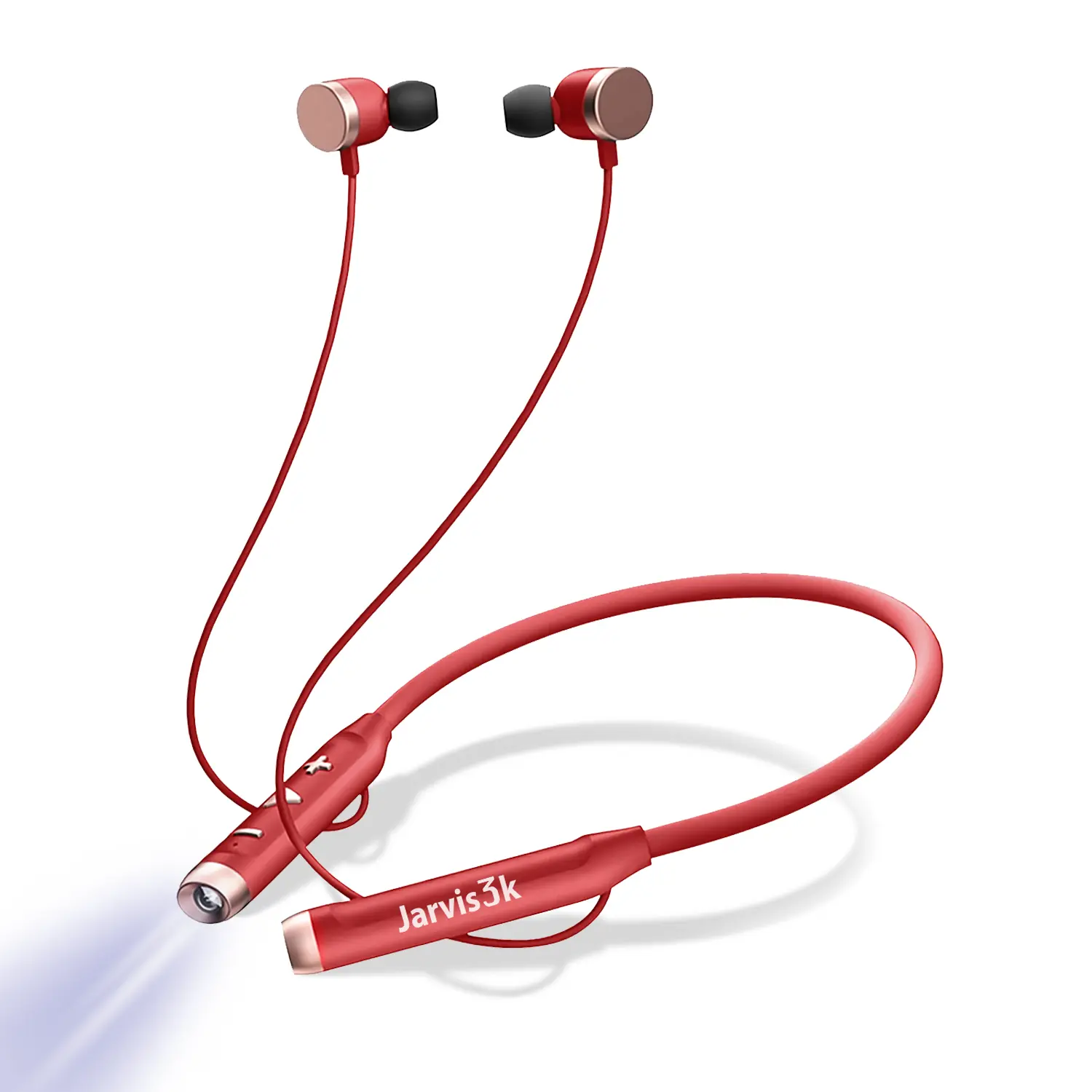 Jarvis3k Flashlight Wireless Headphone Neckband Reading Light with Bluetooth Earbuds (Red) Audio Earphones Headset Electronic