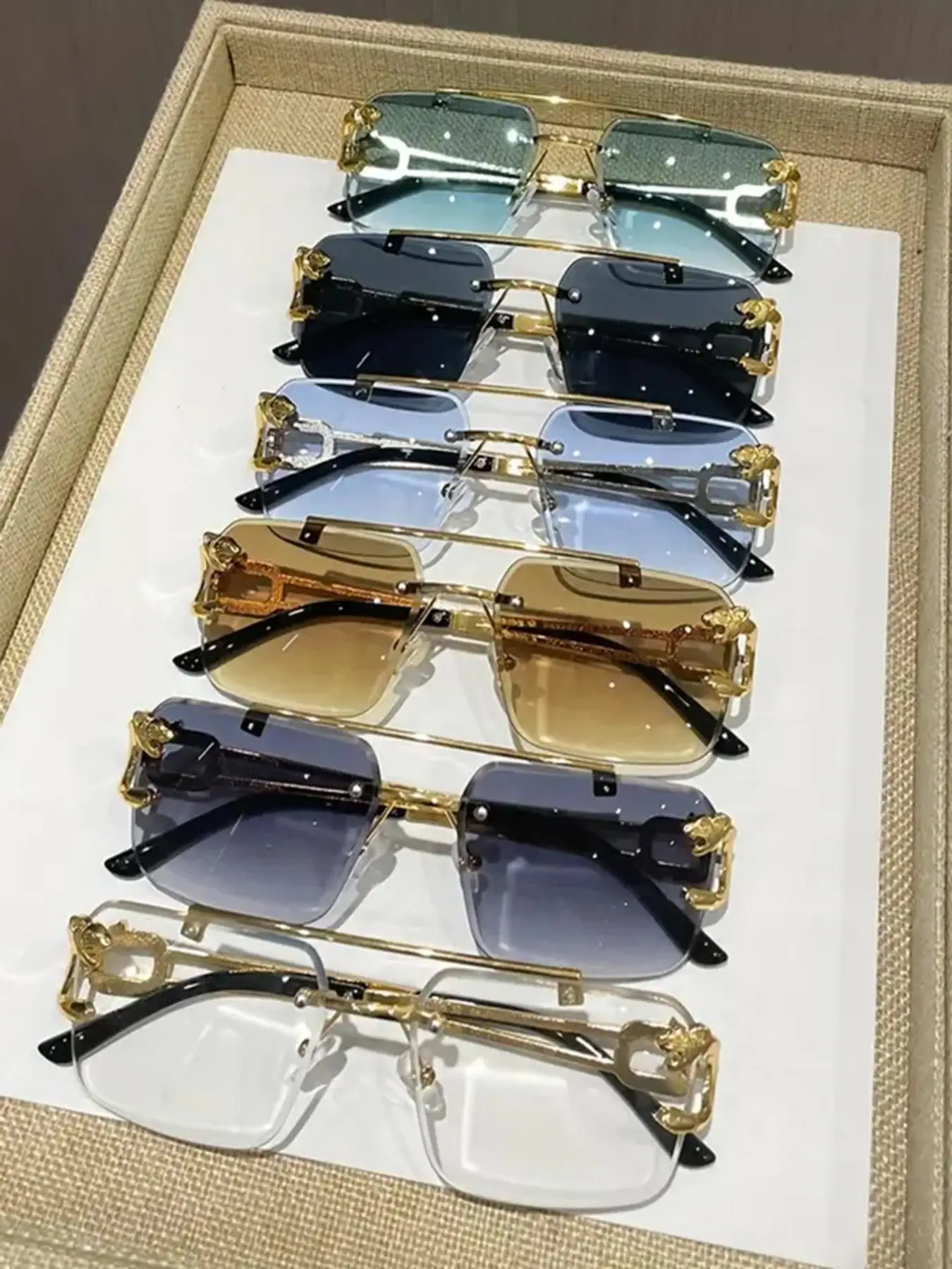 Cool Men's Metal Rimless Sunglasses, Trendy Casual Tinted Lens Frames Sunglasses for Everyday Use, Fashion Eyeglass Accessories for Outdoor Activities