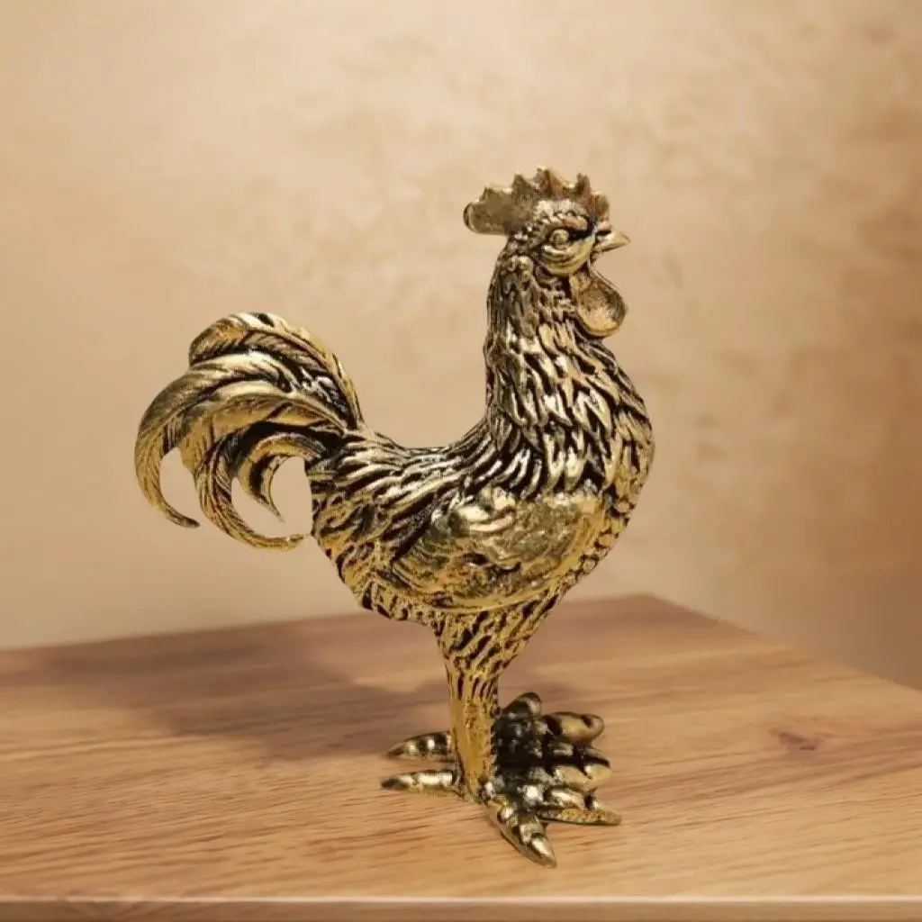 Small Vintage Brass Rooster Statue, Detailed Decorative Chicken Figurine, Animal Decorations, Perfect for Bedroom and Living Room, Holiday Home Decoration, Collectible Figurine, Decorative Home Ornament