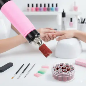 Electric Nail Drill Bits Grinder Sharpener Set with Heat-Resistant Heads, Dual-Texture Files, Detachable Dust Cover & Portable Case. Compatible with Manicure Pedicure Tools, Dead Skin Remover Attachments, Salon-Grade Toe Nail Care Accessories.