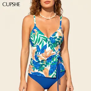 CUPSHE Women's Island Girl Tropical Tankini Set - Diamond Neckline, Adjustable Straps, Tankini Tops Swimwear for Memorial Day #tiktokshopmemorialday