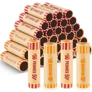 192 Pcs Assorted Coin Wrappers Rolls Bulk Preformed Coin Wrappers Rollers Paper Rolls Wrapping Tubes Includes Quarters, Pennies, and Dimes for Bank and Office (2 Style,Colorful)