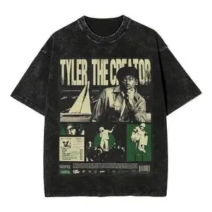 100% Cotton, Black Retro Graphic Tee with 'TYLER THE CREW' Design, Loose Fit Casual Shirt for Casual Wear