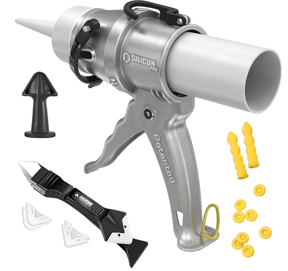 SILIGUN PRO Portable Compact 24:1 Caulking Gun Kit - Patent Design - No Drip Mechanism - Aluminum Body - Adhesives & Hardware Seal Repair Tool