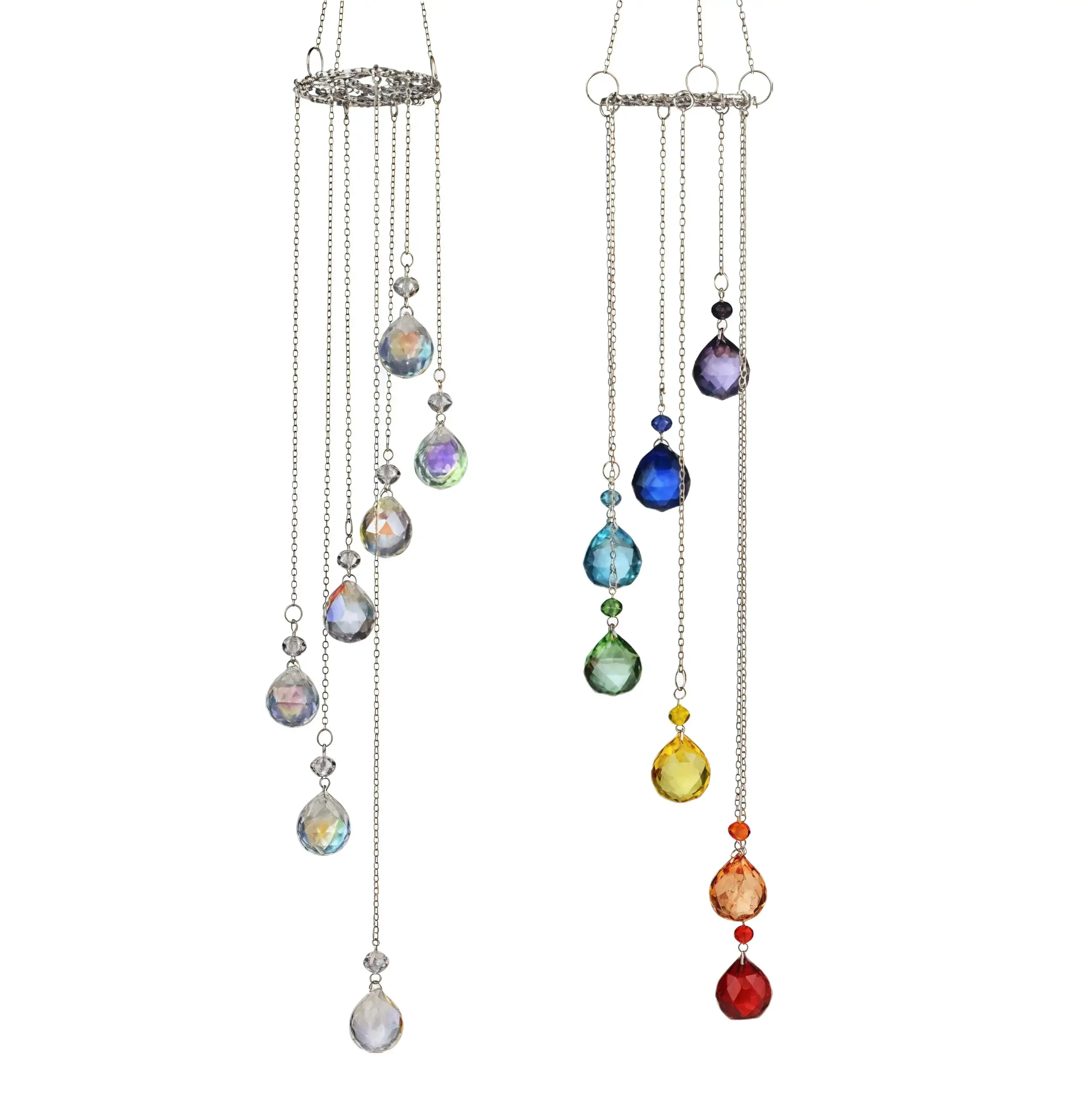 Bohemian Chakra & Moon Crystal Suncatcher - Magical Rainbow Maker Hanging Prism Ornament, Unique Whimsy Decor for Home & Garden, Hangable, Window Decor, Nature, Holographic, Rainbow Effect, Chakra & Ab Crystal, Decorative, Wind Chime, Sunlight Refracted,