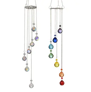 Magical Chakra & AB Crystal Suncatcher Chimes - Hangable Window Prism Ornaments, Easy-to-Hang Nature-Infused Rainbow Maker, Bohemian Home Decor