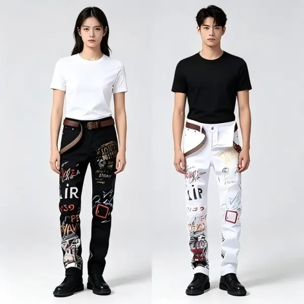2025 New European-Style Men's Stretch Printed Straight Casual Jeans, Wholesale Sports & Outdoor Joggers (Style 5601)