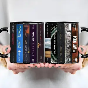 Pearl Jam Inspired Cassette Collection Mug | Retro Tape Stack Aesthetic | Music Lover Accent Cup